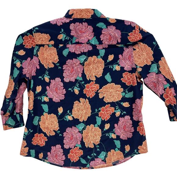 Chicos Blouse Size 12 Orange Pink Floral 100% Cotton Colorful Business Casual - Picture 5 of 9